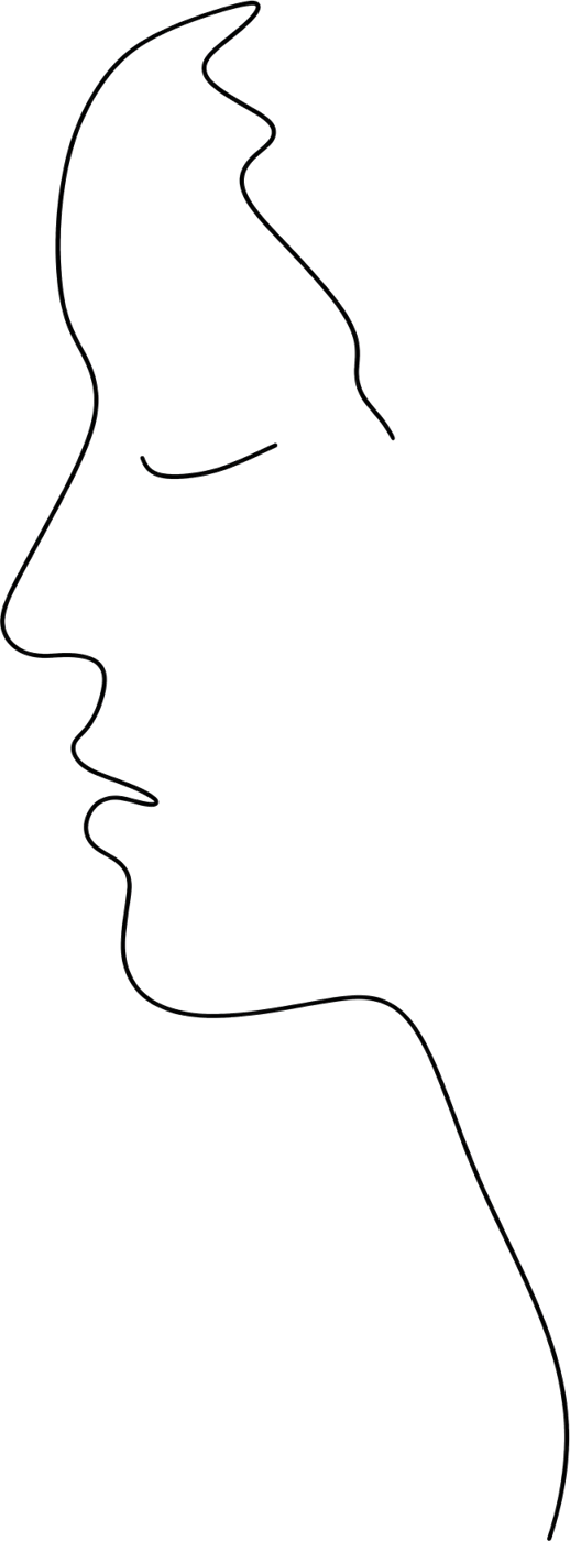 A single-line drawing of a calm face in profile